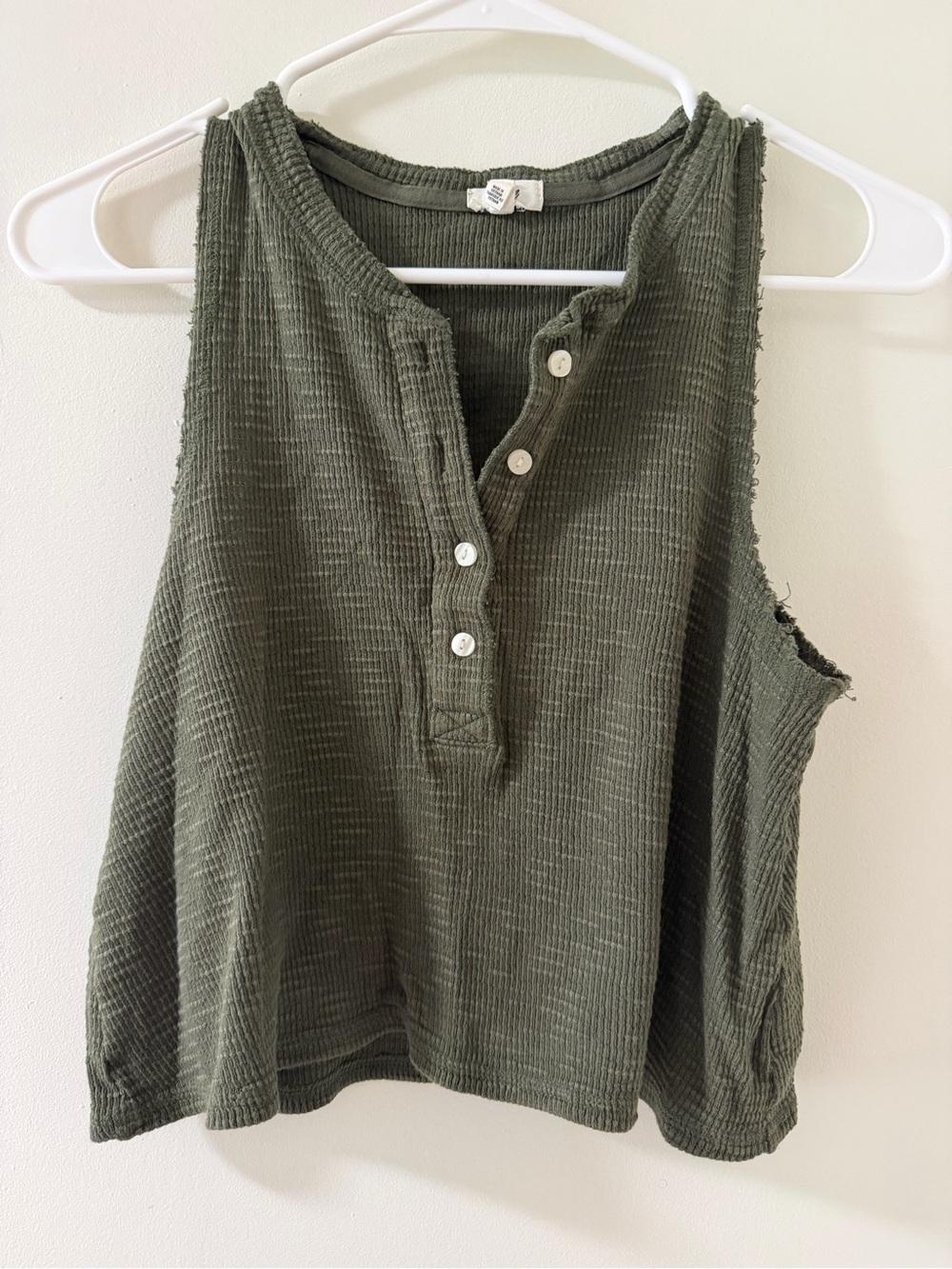 Aerie Waffle Henley Tank Womens Small Olive Green Excellent Boxy Sleeveless